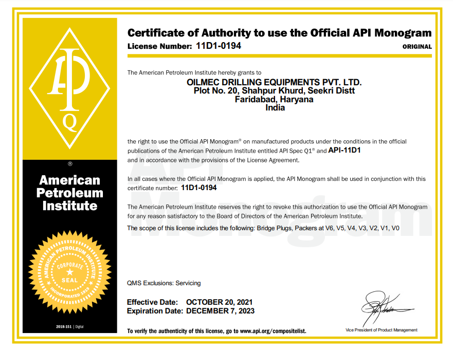  API Certificate 11D1 