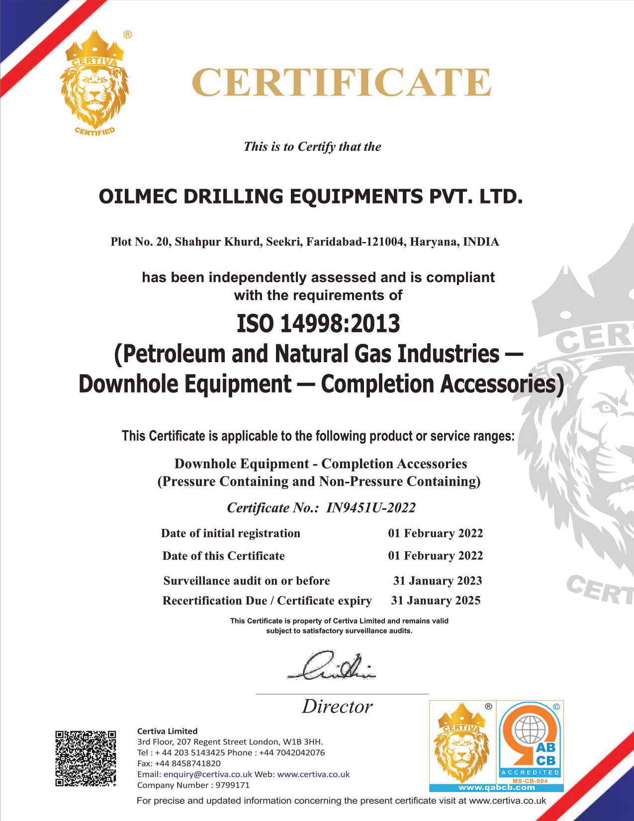  Oilmec ISO 14998:2013 