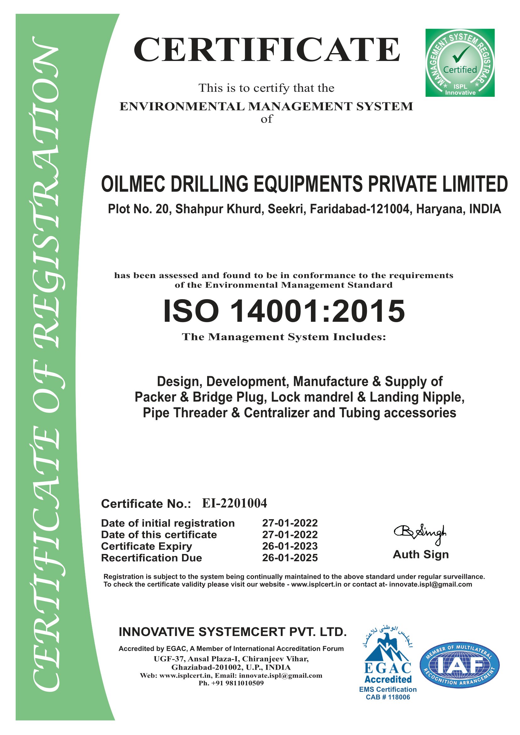  Regd. ISO 14001:2015 